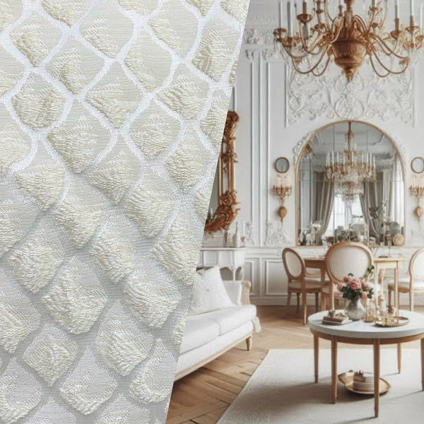 NEW! Duchess Fante Brocade Satin Fabric- White- Diamond Upholstery Neoclassical Louis - Fancy Styles Fabric Pierre Frey Lee Jofa Brunschwig & Fils