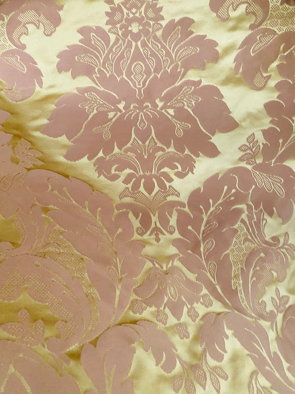 NEW! Princess Branda 100% Silk Satin Novelty Jacquard Damask Fabric- Pink and Gold - Fancy Styles Fabric Pierre Frey Lee Jofa Brunschwig & Fils