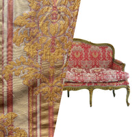 NEW Queen Marion Novelty Ritz Neoclassical Brocade Medallion Striped Jacquard Satin Fabric - Made in Italy - Gold Red Beige- Style# HG10001 - Fancy Styles Fabric Pierre Frey Lee Jofa Brunschwig & Fils