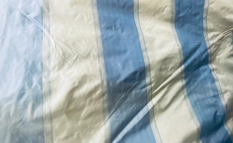 NEW! Prince Jeffry 100% Silk Taffeta Drapery Fabric in Stripes- Blue and White Cream