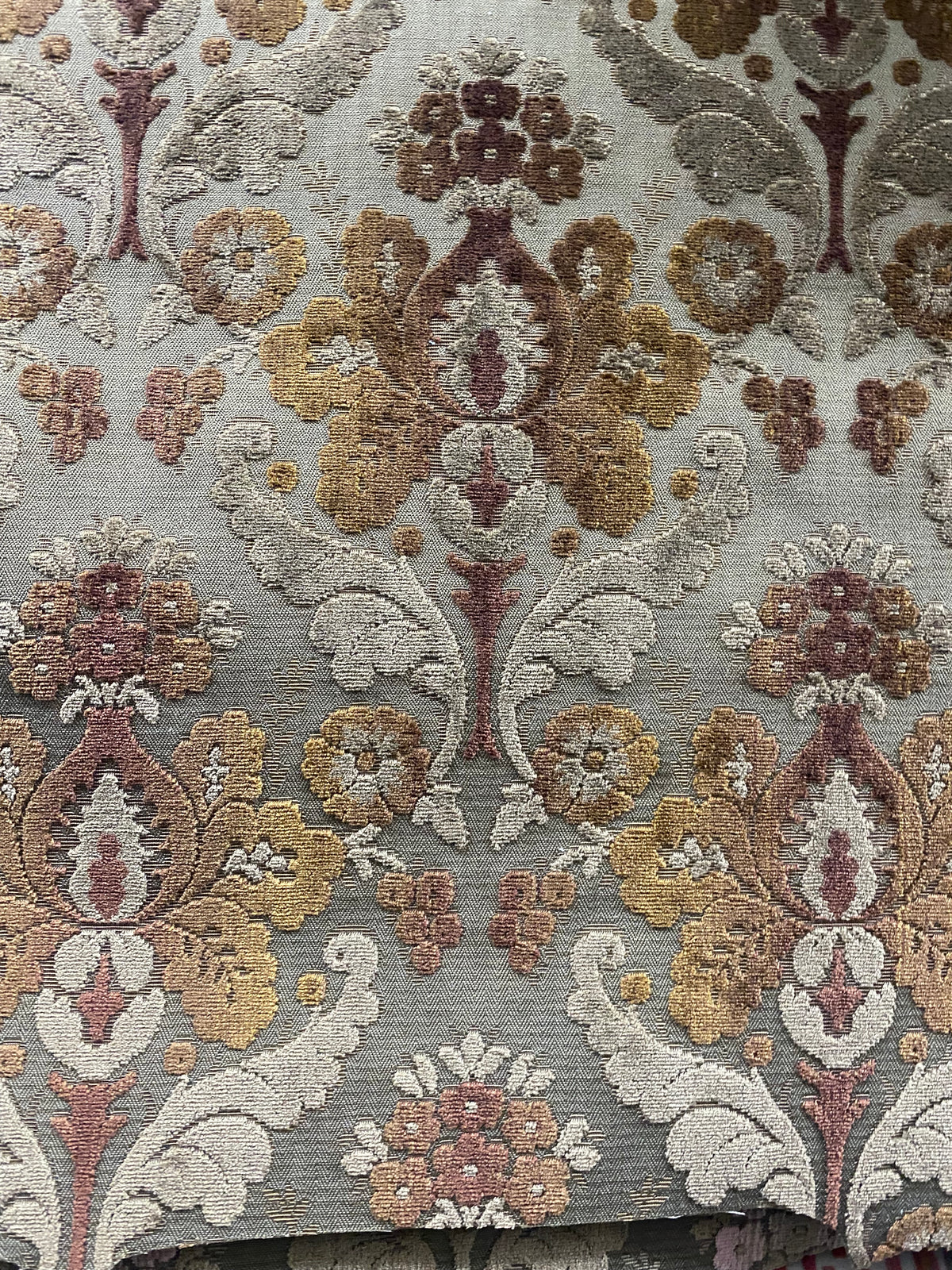 NEW! Duke Napoli Designer Venetian Italian Burnout Medallion Chenille Velvet Gold Taupe Fabric Upholstery Style# HG10007 - Fancy Styles Fabric Pierre Frey Lee Jofa Brunschwig & Fils