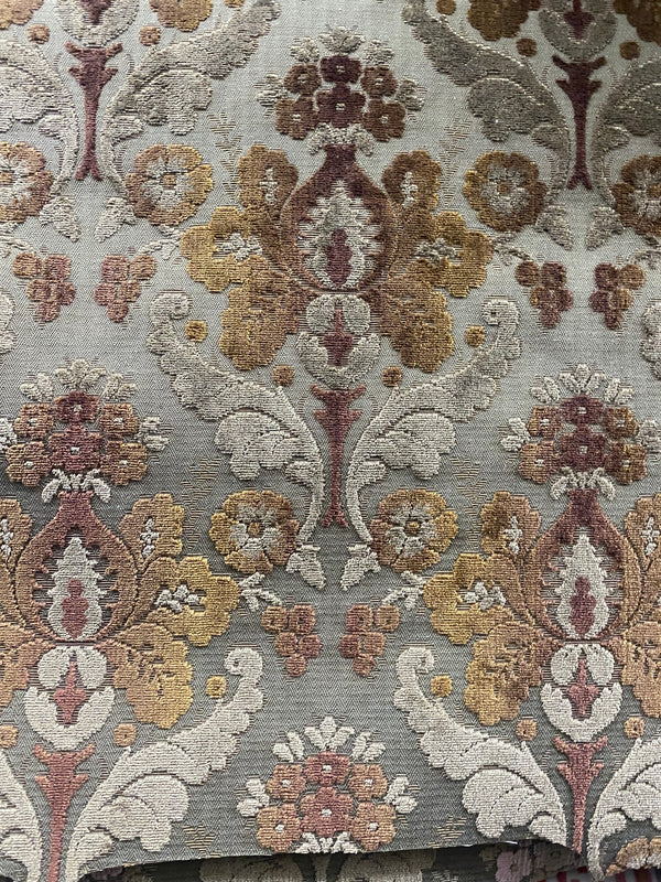 NEW! Duke Napoli Designer Venetian Italian Burnout Medallion Chenille Velvet Gold Taupe Fabric Upholstery Style# HG10007 - Fancy Styles Fabric Pierre Frey Lee Jofa Brunschwig & Fils