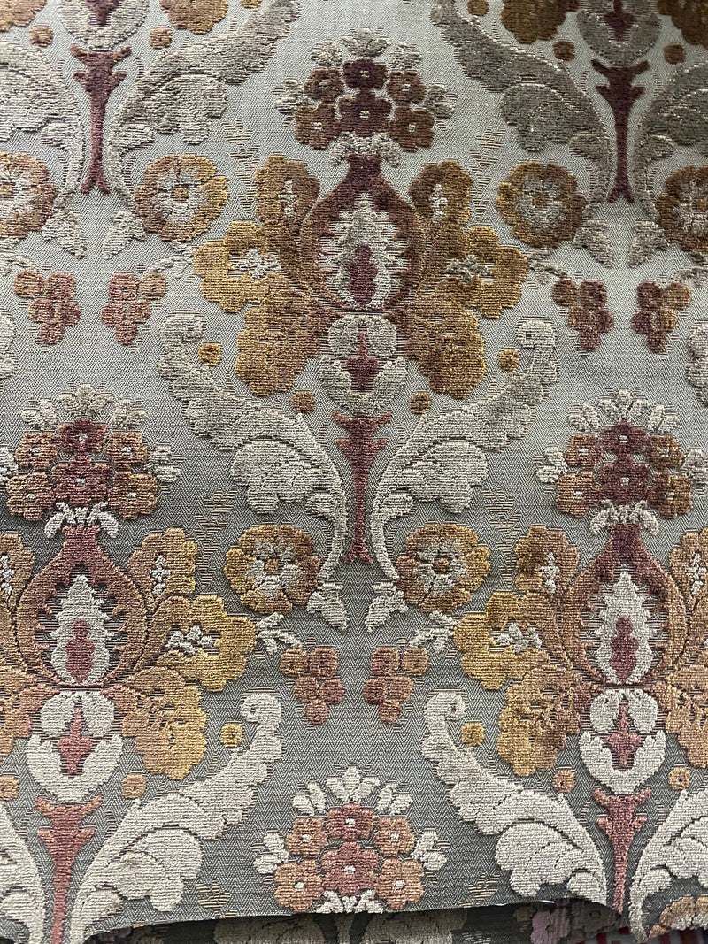 NEW! Duke Napoli Designer Venetian Italian Burnout Medallion Chenille Gold Taupe Fabric Upholstery Style# HG10007