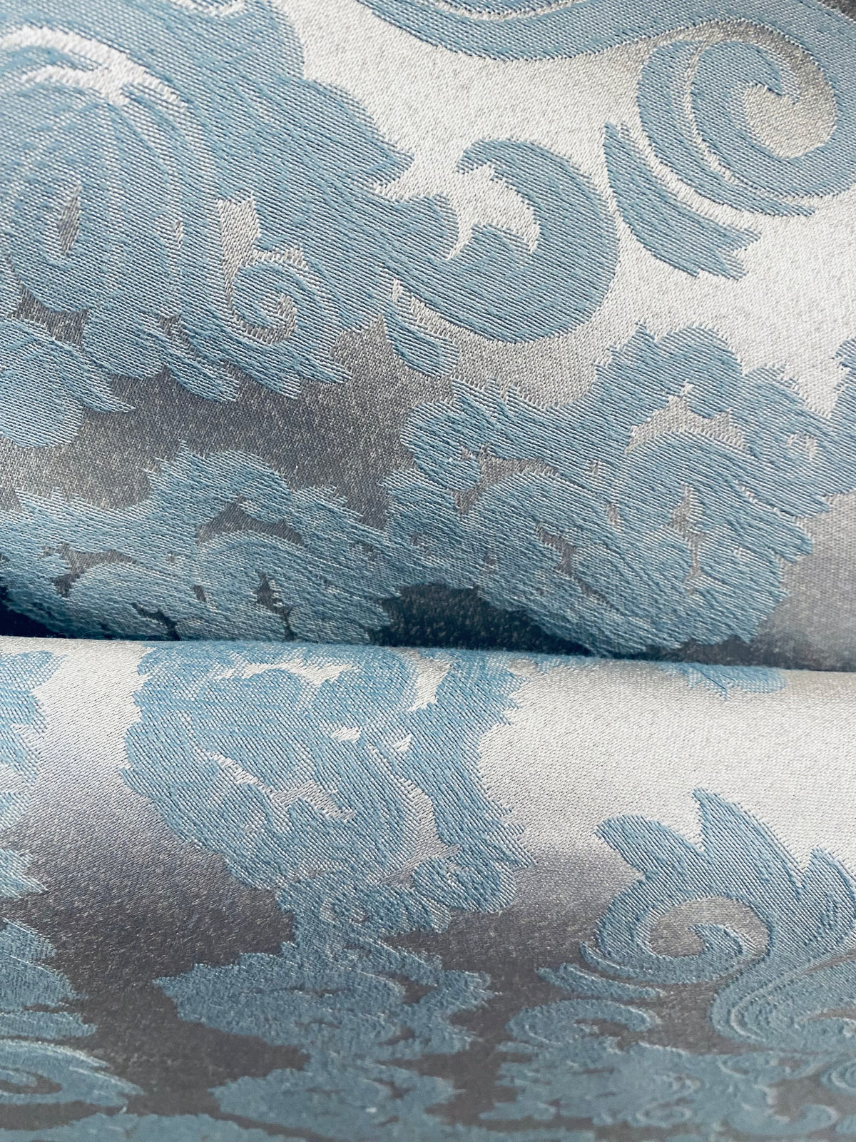 NEW 36" x 54" Remnant - King Pelmar Antique Inspired Eggshell Silver Blue Satin Brocade Upholstery Fabric (Copy) - Fancy Styles Fabric Pierre Frey Lee Jofa Brunschwig & Fils