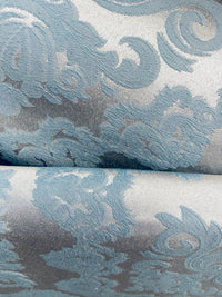 NEW 36" x 54" Remnant - King Pelmar Antique Inspired Eggshell Silver Blue Satin Brocade Upholstery Fabric (Copy) - Fancy Styles Fabric Pierre Frey Lee Jofa Brunschwig & Fils