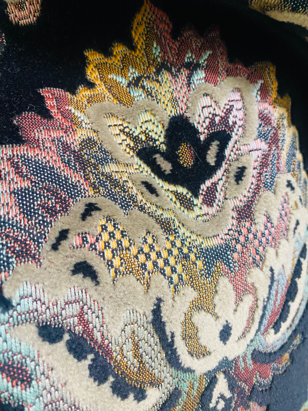 NEW! Duke Challace Designer Italian Burnout Medallion Chenille Velvet Upholstery Fabric - Black - Fancy Styles Fabric Pierre Frey Lee Jofa Brunschwig & Fils