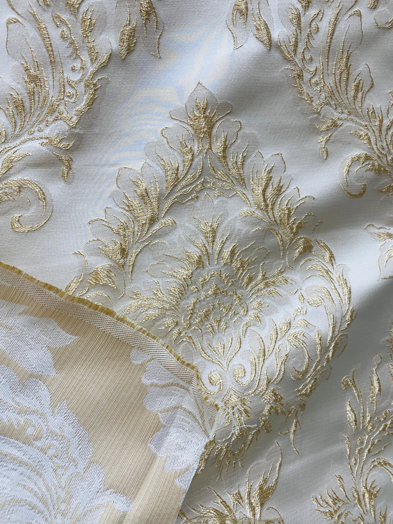 NEW! King Fiore Brocade Satin Fabric- Champagne- Damask Upholstery Neoclassical Louis