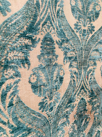 NEW! Princess Pantera- Designer Italian Venetian Burnout Damask Velvet Turquoise Blue Fabric Upholstery - Fancy Styles Fabric Pierre Frey Lee Jofa Brunschwig & Fils