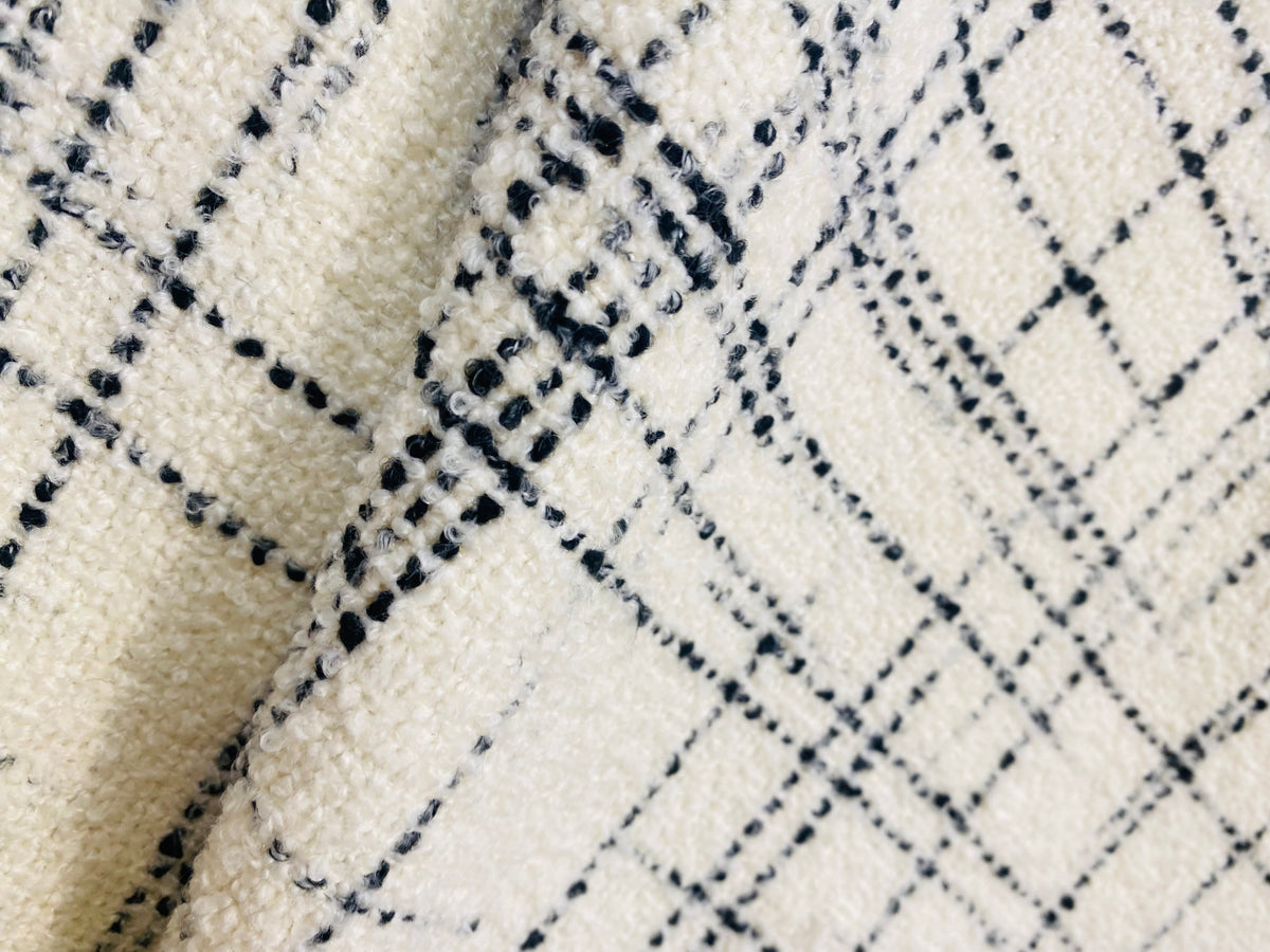 NEW Count York Designer Heavyweight Boucle Upholstery Fabric in White and Black Plaid Melange - Fancy Styles Fabric Pierre Frey Lee Jofa Brunschwig & Fils