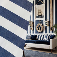 NEW Lady Jacqueline Faded Navy Waterproof Decorating Fabric - 3” Navy And White Stripes - Upholstery 55” Wide - Fancy Styles Fabric Pierre Frey Lee Jofa Brunschwig & Fils