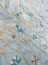 NEW! SALE! Scalamandre 100% Linen Medallion Embroidered Fabric Blue - Fancy Styles Fabric Pierre Frey Lee Jofa Brunschwig & Fils