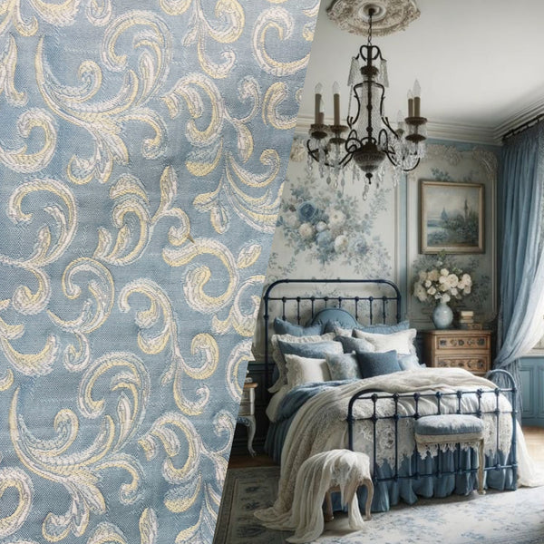 NEW! King Peter Designer Quilted Brocade Floral Upholstery Fabric- French Blue - Fancy Styles Fabric Pierre Frey Lee Jofa Brunschwig & Fils