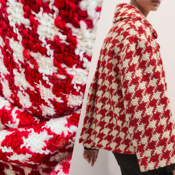 NEW Sir Marco Designer Italian Oversized Houndstooth Knit Wool Blend Fabric - Fuchsia Red & White - Fancy Styles Fabric Pierre Frey Lee Jofa Brunschwig & Fils