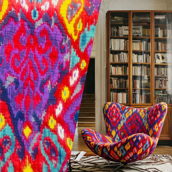 NEW Queen Shila Upholstery Tribal Velvet "Blanket" Fabric Imported from Italy - Red Purple Melange - Fancy Styles Fabric Pierre Frey Lee Jofa Brunschwig & Fils