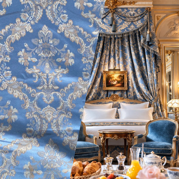 NEW Lucas Satin Medallion Sky Blue Fabric - Fancy Styles Fabric Pierre Frey Lee Jofa Brunschwig & Fils