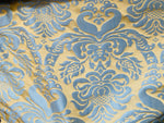 NEW Queen Lauder Neoclassical Floral Damask Matte Satin Duck Egg Blue and Gold Jacquard Drapery Fabric