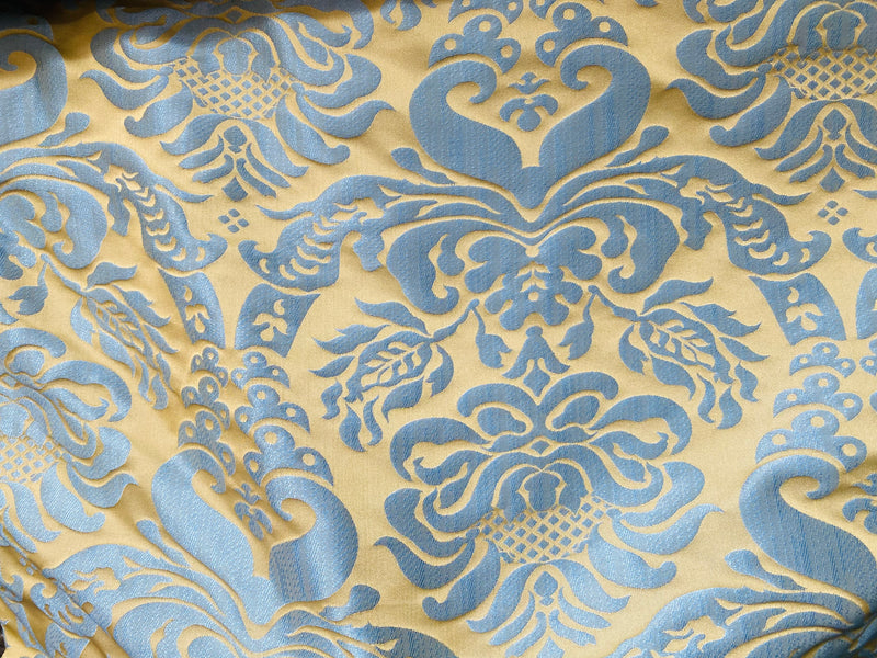 NEW Queen Lauder Neoclassical Floral Damask Matte Satin Duck Egg Blue and Gold Jacquard Drapery Fabric