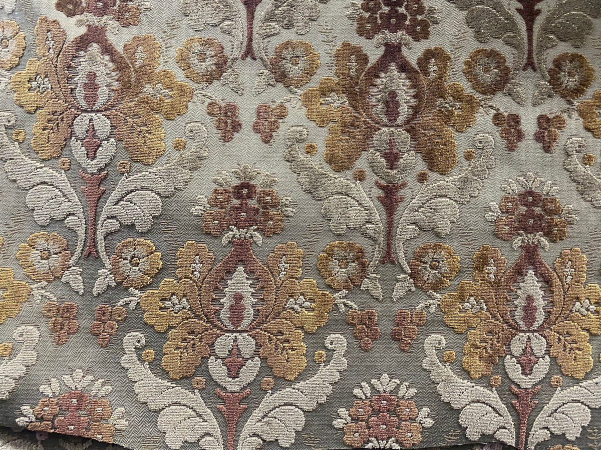 NEW! Duke Napoli Designer Venetian Italian Burnout Medallion Chenille Velvet Gold Taupe Fabric Upholstery Style# HG10007 - Fancy Styles Fabric Pierre Frey Lee Jofa Brunschwig & Fils