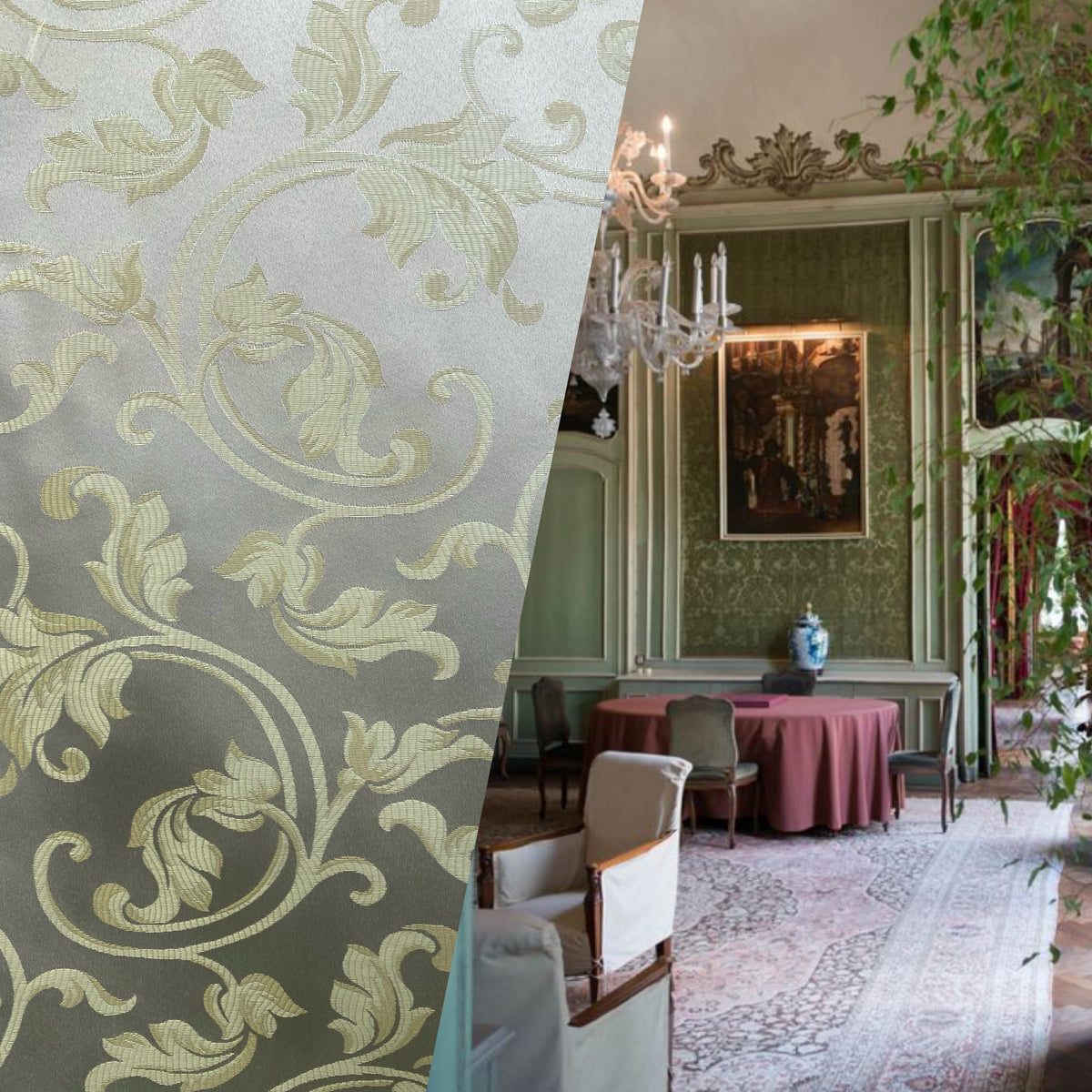 NEW! Prince Percephone Designer Brocade Jacquard Fabric- Antique Pale Green - Fancy Styles Fabric Pierre Frey Lee Jofa Brunschwig & Fils