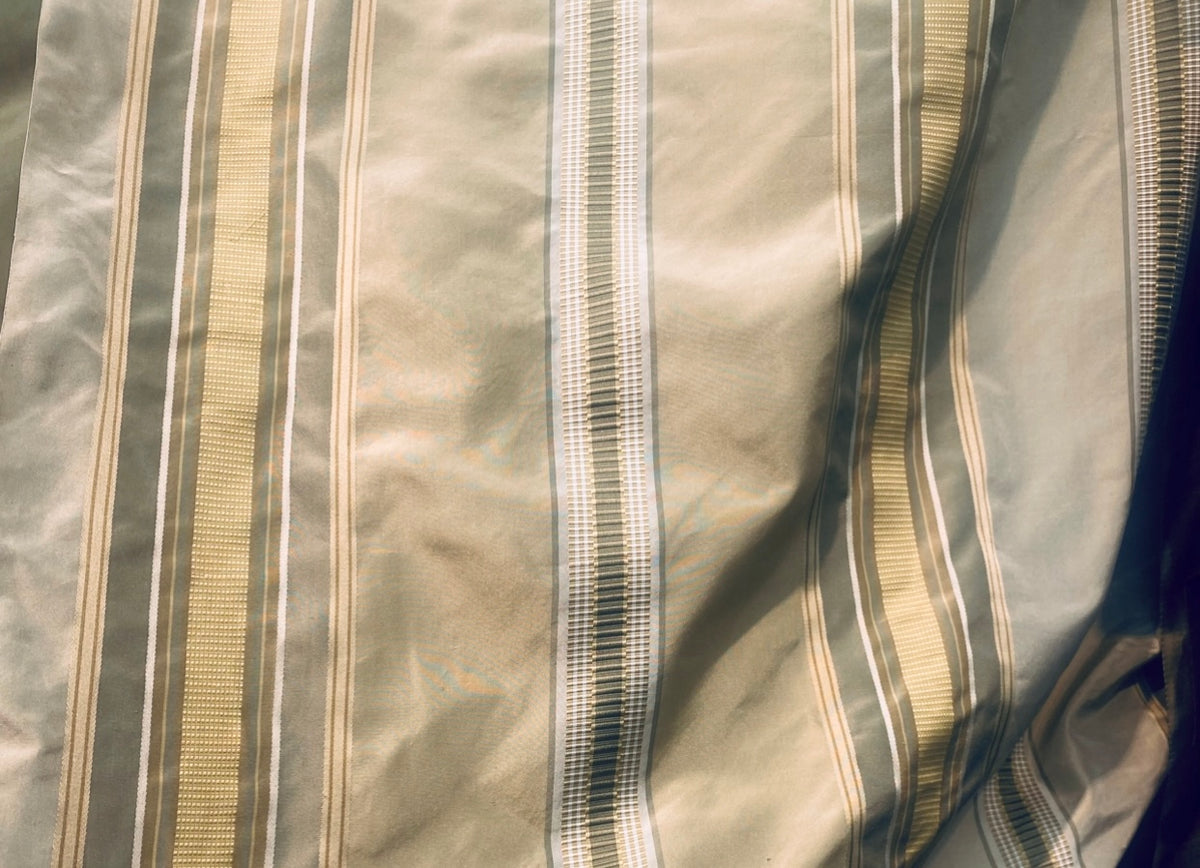 Queen Lattice 100% Silk Taffeta Ribbon Stripes Fabric - Pistachio Green and Gold - Fancy Styles Fabric Pierre Frey Lee Jofa Brunschwig & Fils