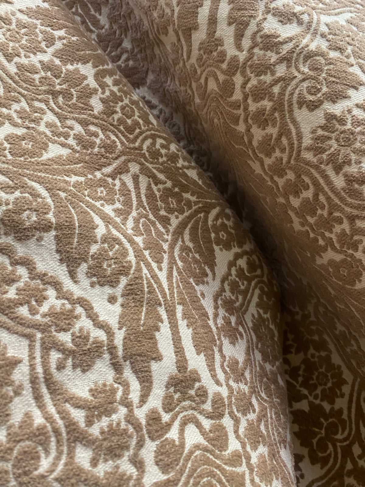 NEW! Prince Teffler - Designer Italian Venetian Burnout Damask Cut Velvet Taupe Fabric Upholstery - Fancy Styles Fabric Pierre Frey Lee Jofa Brunschwig & Fils