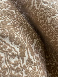 NEW! Prince Teffler - Designer Italian Venetian Burnout Damask Cut Velvet Taupe Fabric Upholstery - Fancy Styles Fabric Pierre Frey Lee Jofa Brunschwig & Fils