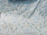 NEW! SALE! Scalamandre 100% Linen Medallion Embroidered Fabric Blue - Fancy Styles Fabric Pierre Frey Lee Jofa Brunschwig & Fils