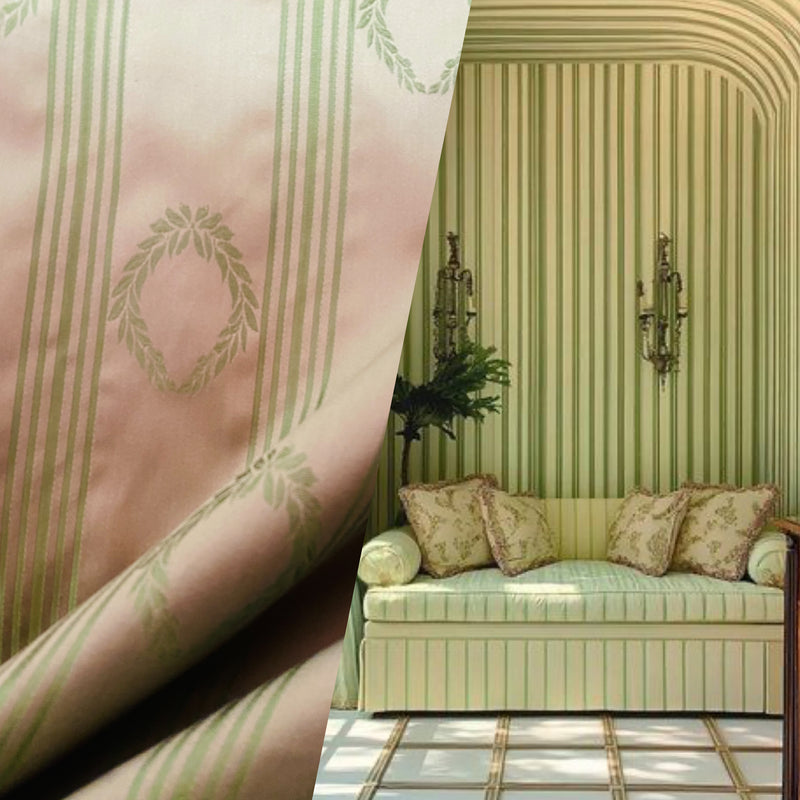 NEW! Princess Pitta 100% Silk Taffeta Novelty Jacquard Stripe Fabric- Pink and Green