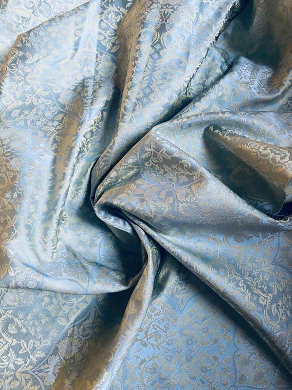 NEW Sir Enzo 100% Silk Taffeta Interior Design Fabric Medallion Brocade French Yellow and Blue - Fancy Styles Fabric Pierre Frey Lee Jofa Brunschwig & Fils