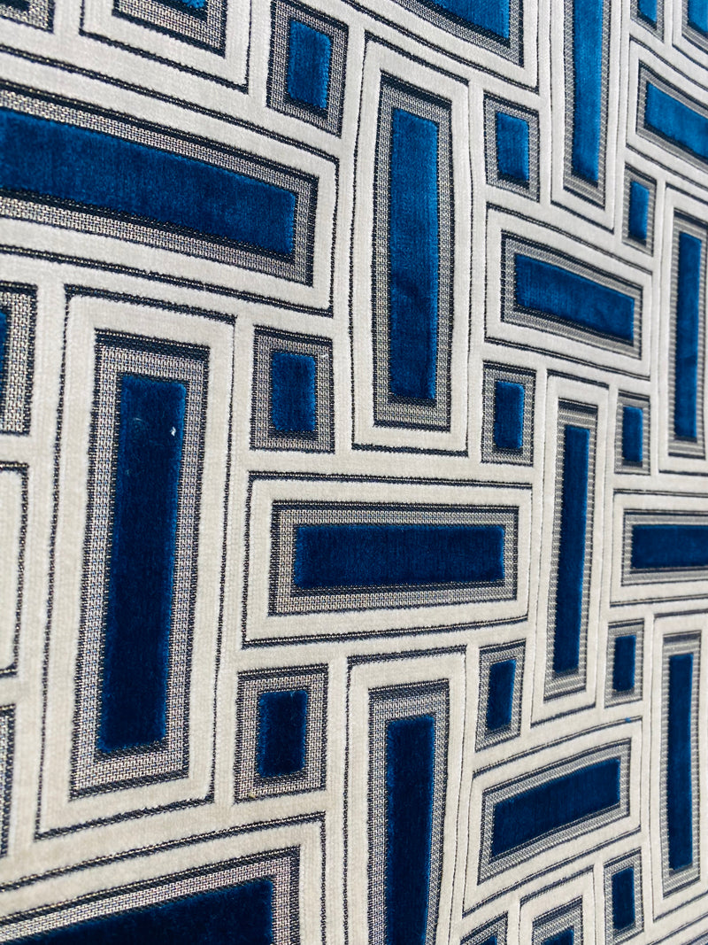 NEW! Duchess Adalyn Novelty Italian Burnout Geometric Chenille Upholstery Velvet Fabric - Royal Blue BTY