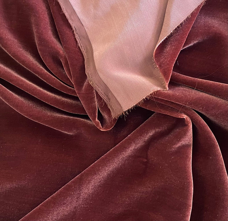 Live Deal: Miss Bonnie Designer Silk & Rayon Velvet Fabric - Rose Merlot- By The Yard- 55” Wide