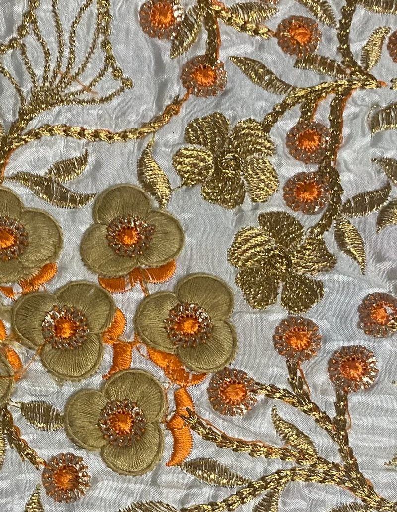 NEW! Queen Riverry Novelty 100% Silk Embroidered Floral Fabric - Light Blue - Fancy Styles Fabric Pierre Frey Lee Jofa Brunschwig & Fils