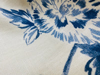 SALE! NEW! Miss Katie Designer Floral Drapery Upholstery Fabric- French Blue & Cream White - Fancy Styles Fabric Pierre Frey Lee Jofa Brunschwig & Fils