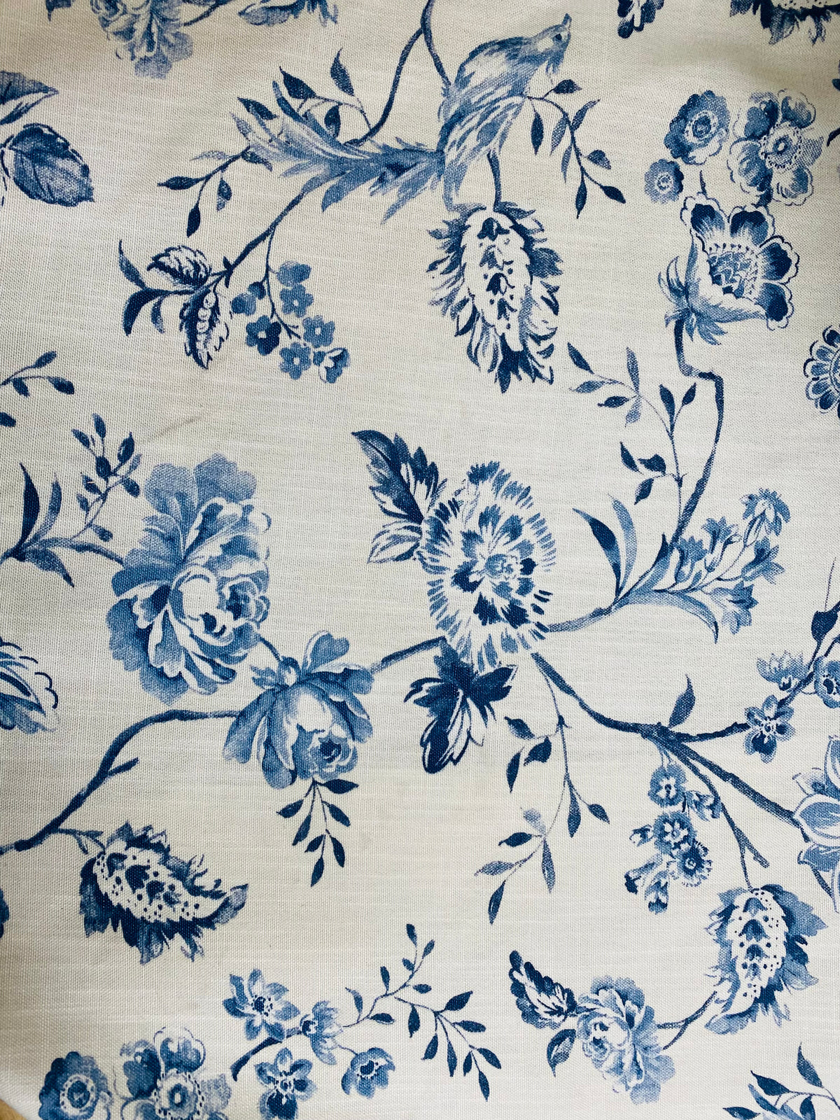 SALE! NEW! Miss Katie Designer Floral Drapery Upholstery Fabric- French Blue & Cream White - Fancy Styles Fabric Pierre Frey Lee Jofa Brunschwig & Fils