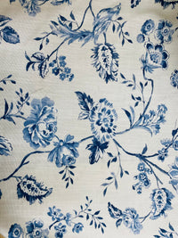 SALE! NEW! Miss Katie Designer Floral Drapery Upholstery Fabric- French Blue & Cream White - Fancy Styles Fabric Pierre Frey Lee Jofa Brunschwig & Fils