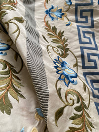 NEW Prince Greco Novelty Embroidered 100% Silk Taffeta Fabric Blue and White - Fancy Styles Fabric Pierre Frey Lee Jofa Brunschwig & Fils