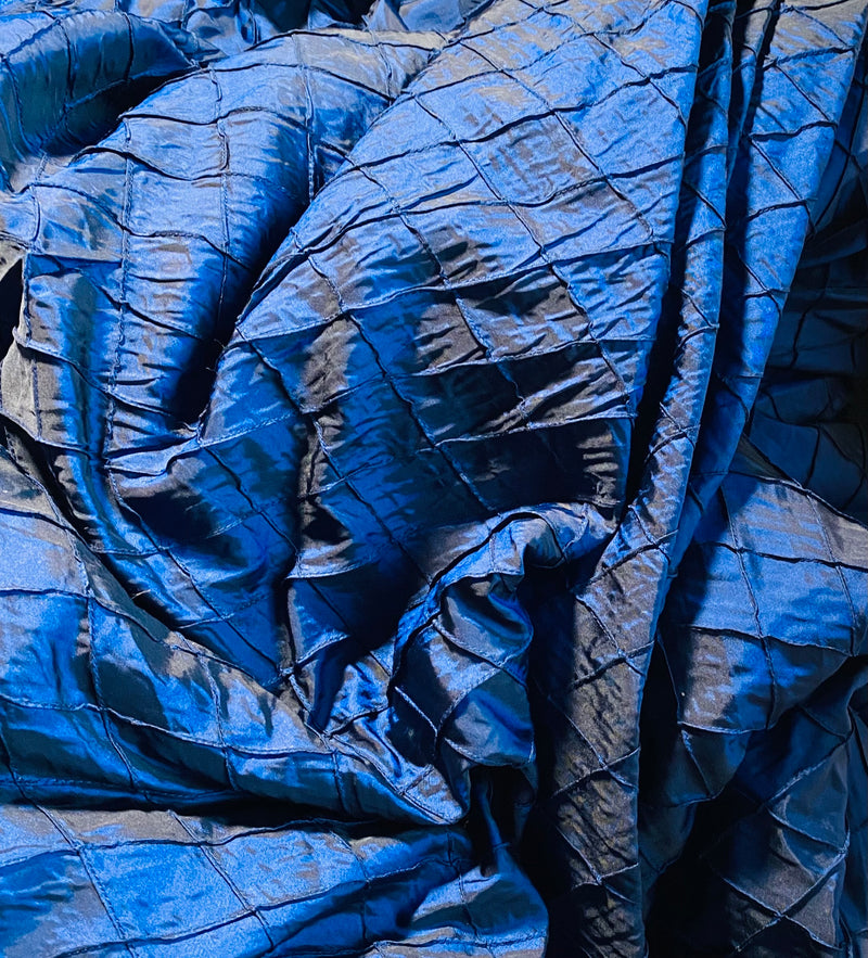 App Sale: Lady Katala “Faux Silk” Pintuck Diamond Fabric- Blue with Black Iridescence