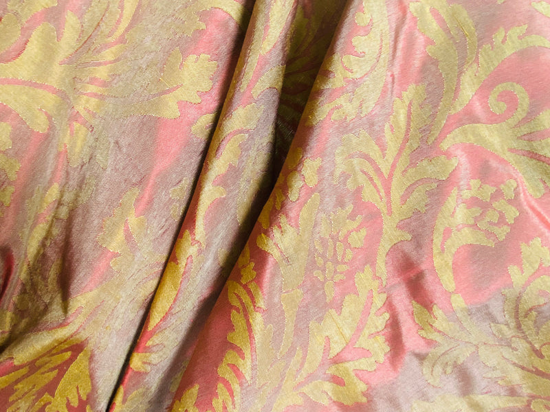 NEW Queen Dahlila Jacquard Neoclassical Floral Damask Matte Satin Brick Red and Gold Jacquard Drapery Fabric