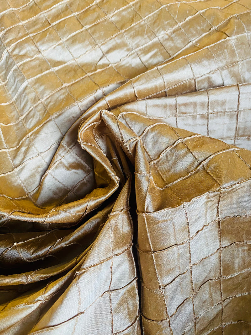 App Sale: Lady Morgan 100% Silk Dupioni Pintuck Diamond Gold Fabric