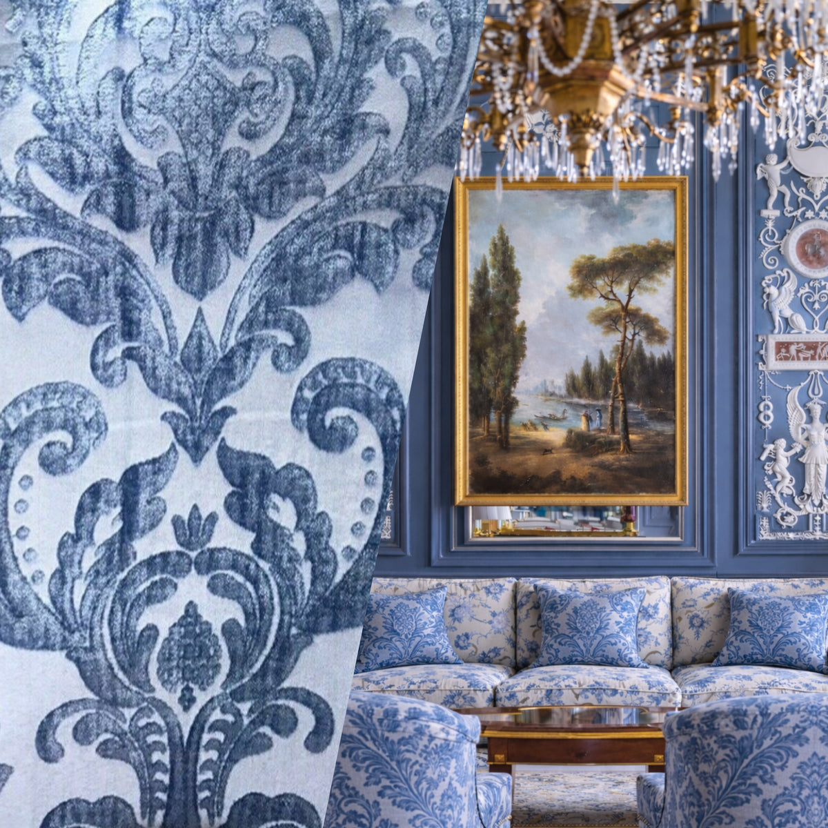 NEW Queen Isabella Designer Medallion Burnout Chenille Velvet Fabric - Jewel Blue BTY - Fancy Styles Fabric Pierre Frey Lee Jofa Brunschwig & Fils