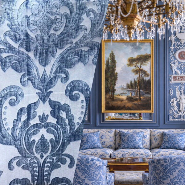 NEW Queen Isabella Designer Medallion Burnout Chenille Velvet Fabric - Jewel Blue BTY - Fancy Styles Fabric Pierre Frey Lee Jofa Brunschwig & Fils