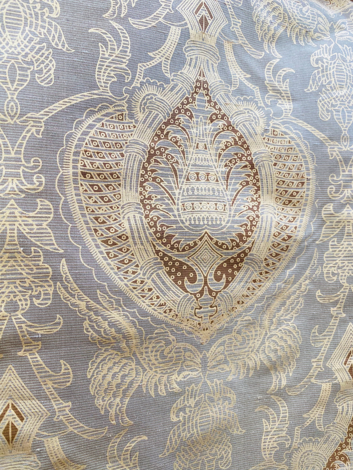 NEW! King Tatter 100% Silk  Novelty Jacquard Damask Fabric- Grey, Brown and Gold - Fancy Styles Fabric Pierre Frey Lee Jofa Brunschwig & Fils