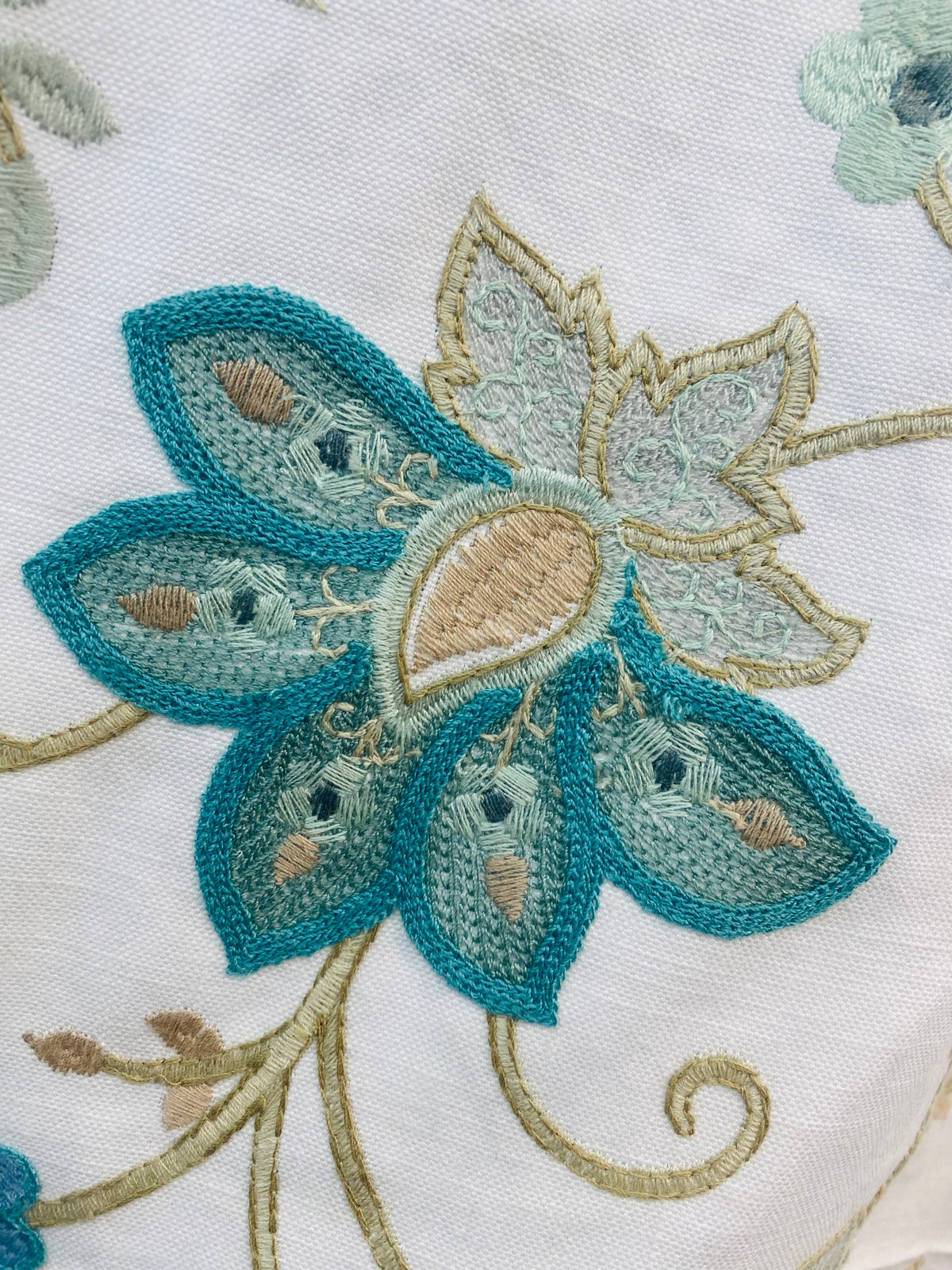 NEW! BACK IN STOCK! Lady Celina Novelty Embroidered 100% Cotton Fabric Turquoise Teal and White - Fancy Styles Fabric Pierre Frey Lee Jofa Brunschwig & Fils