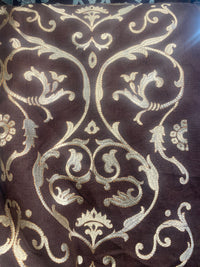 NEW! Duchess Dahlia Novelty Belgium Imported 100% Linen Embroidered Medallion Fabric Chocolate Brown and Ecru - Fancy Styles Fabric Pierre Frey Lee Jofa Brunschwig & Fils