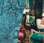 NEW Queen Isabella Designer Medallion Burnout Chenille Velvet Fabric Teal