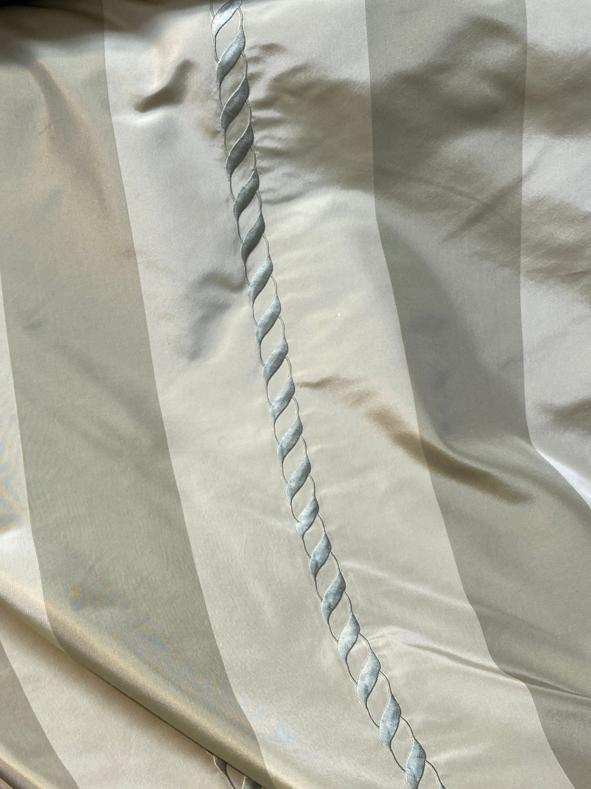 NEW Queen Marla 100% Silk Taffeta Embroidered Stripes Fabric - Pistachio Green - Fancy Styles Fabric Pierre Frey Lee Jofa Brunschwig & Fils