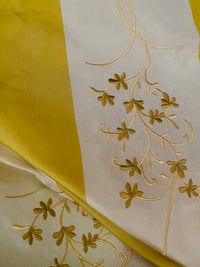 NEW! Princess Pilar 100% Silk Taffeta Novelty Drapery Fabric Floral Embroidered Yellow White Stripe - Fancy Styles Fabric Pierre Frey Lee Jofa Brunschwig & Fils