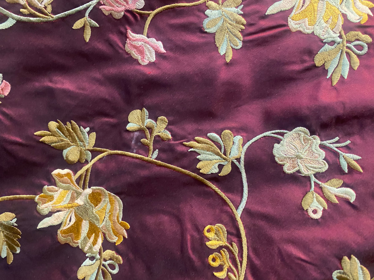 NEW Princess Carey 100% Silk Taffeta Embroidered Floral Fabric - Dark Red - Fancy Styles Fabric Pierre Frey Lee Jofa Brunschwig & Fils