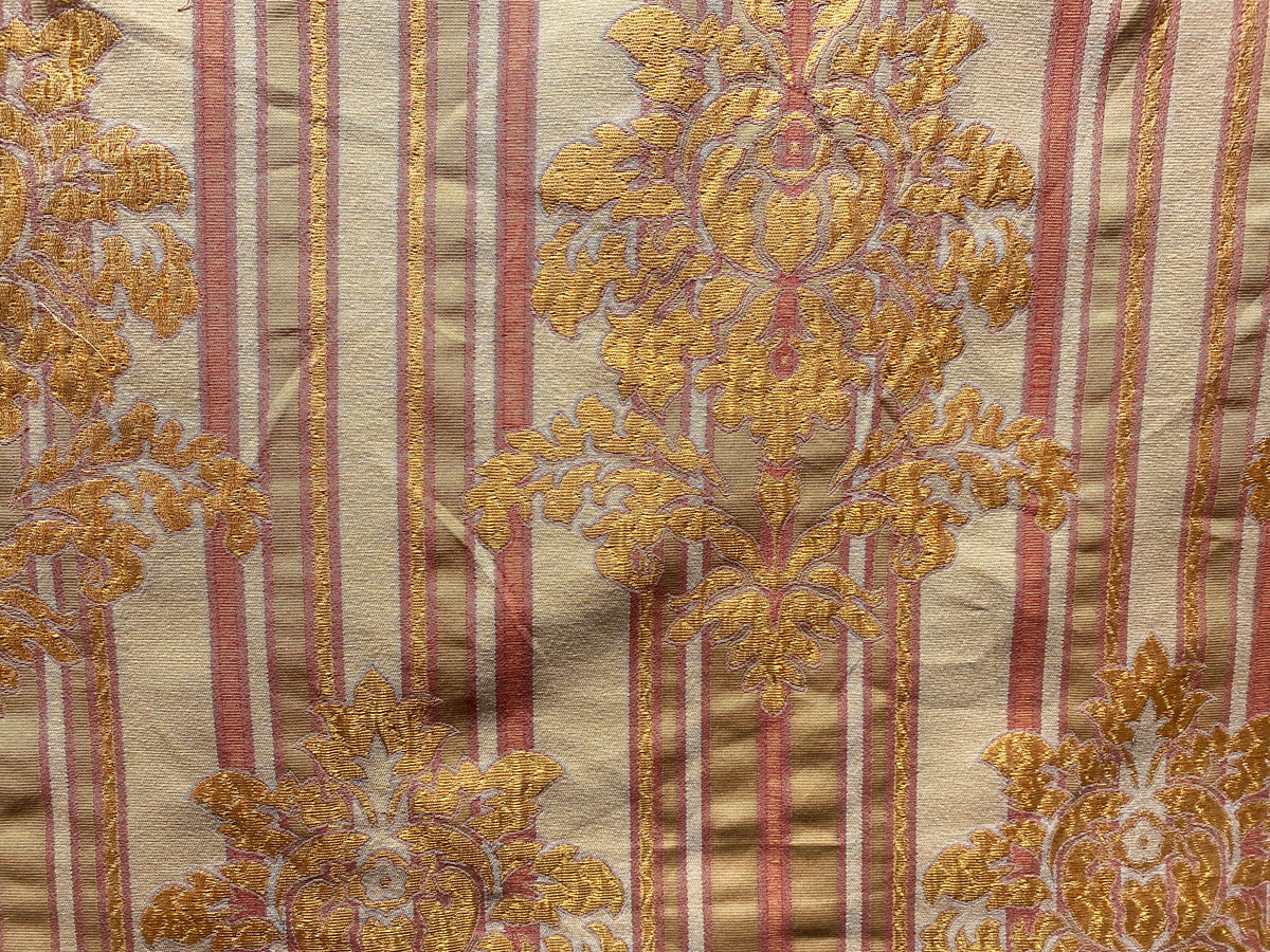 NEW Queen Marion Novelty Ritz Neoclassical Brocade Medallion Striped Jacquard Satin Fabric - Made in Italy - Gold Red Beige- Style# HG10001 - Fancy Styles Fabric Pierre Frey Lee Jofa Brunschwig & Fils
