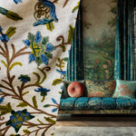 NEW Lady Batilda Novelty Crewel Floral Embroidery Linen Inspired Fabric Upholstery Costume Drapery